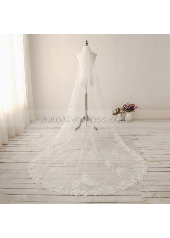 Ivory Cathedral Wedding Veil Fashion Lace Long Bridal Veil